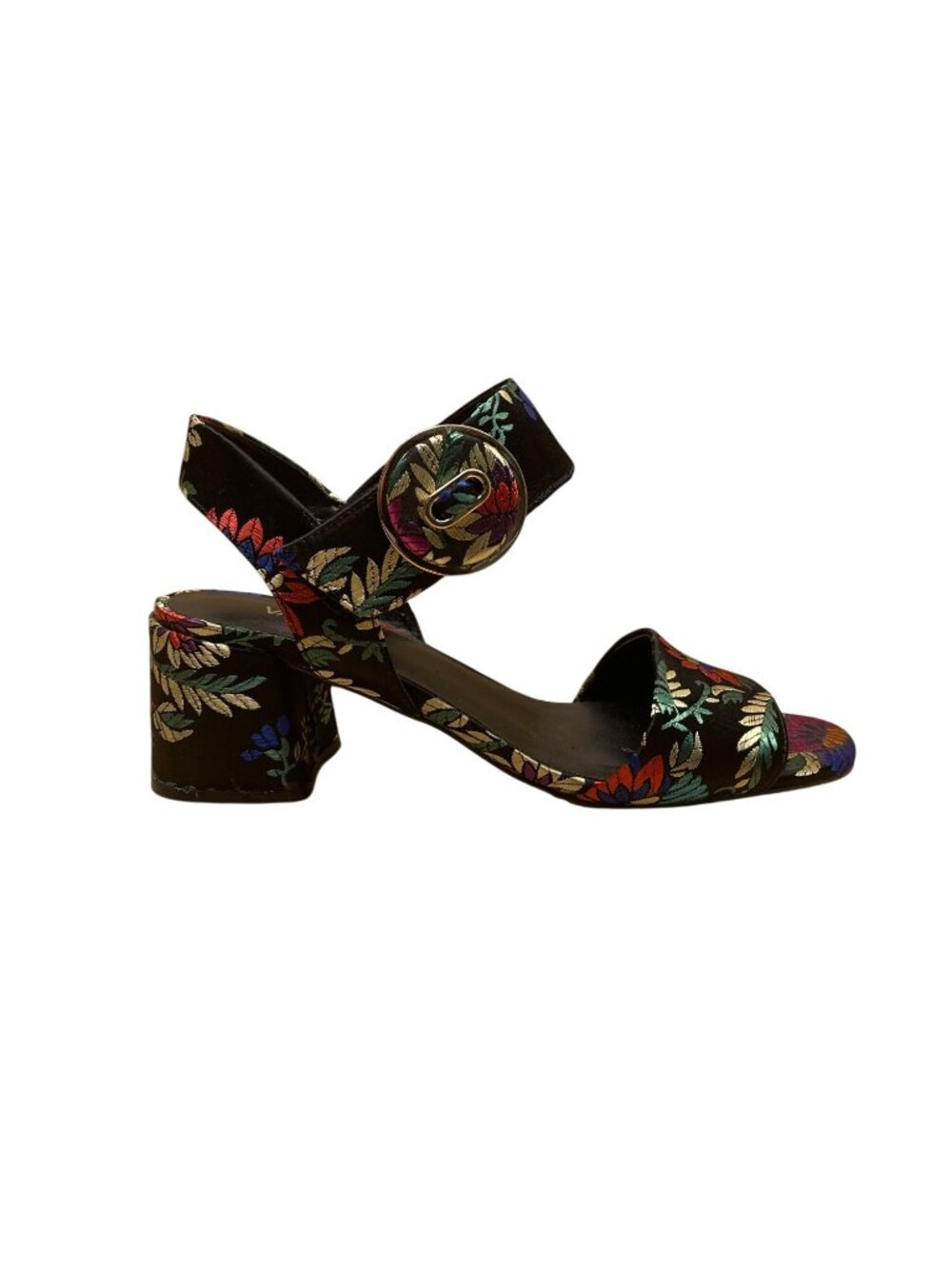 Vaneli Women’s Black Floral Embroidered Open Toe Block Heel Sandals Size 9N